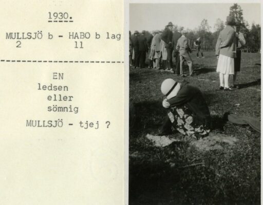En tjej sitter vid sidan om match och ser ledsen ut. 1930