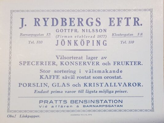 Läskpapper med reklam, inklusive olika listade varor.