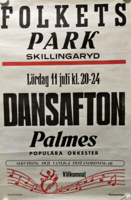 Svart, vit och röd affisch om dansafton.