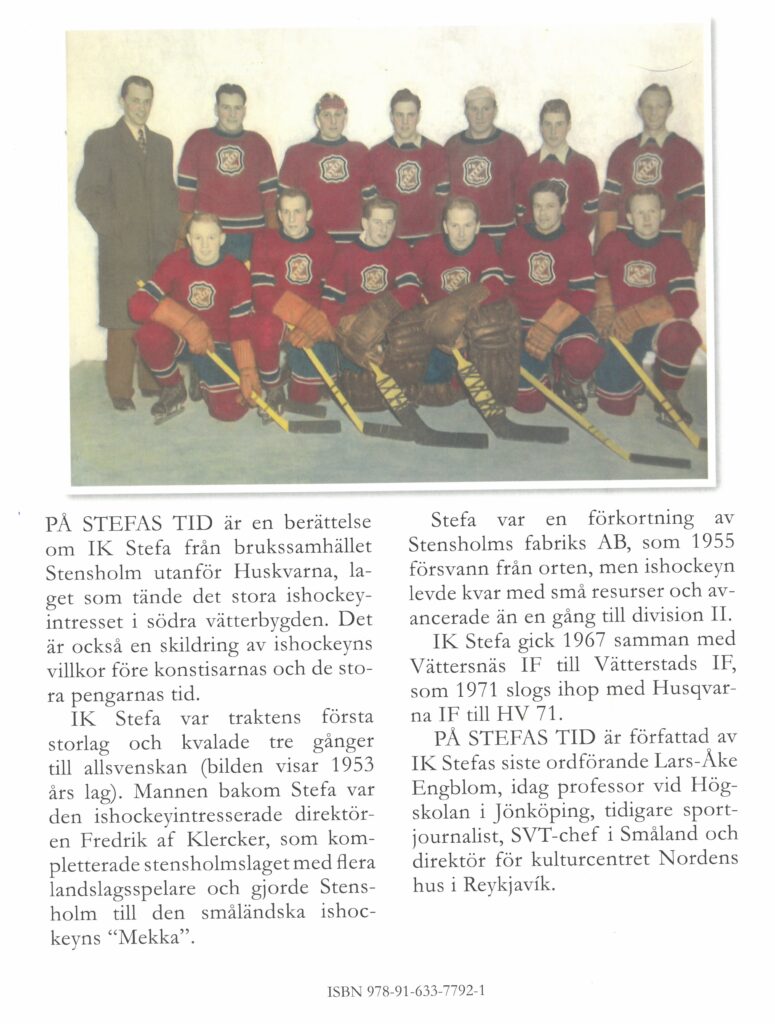 Sida ur bok med bild av  hockeylag.