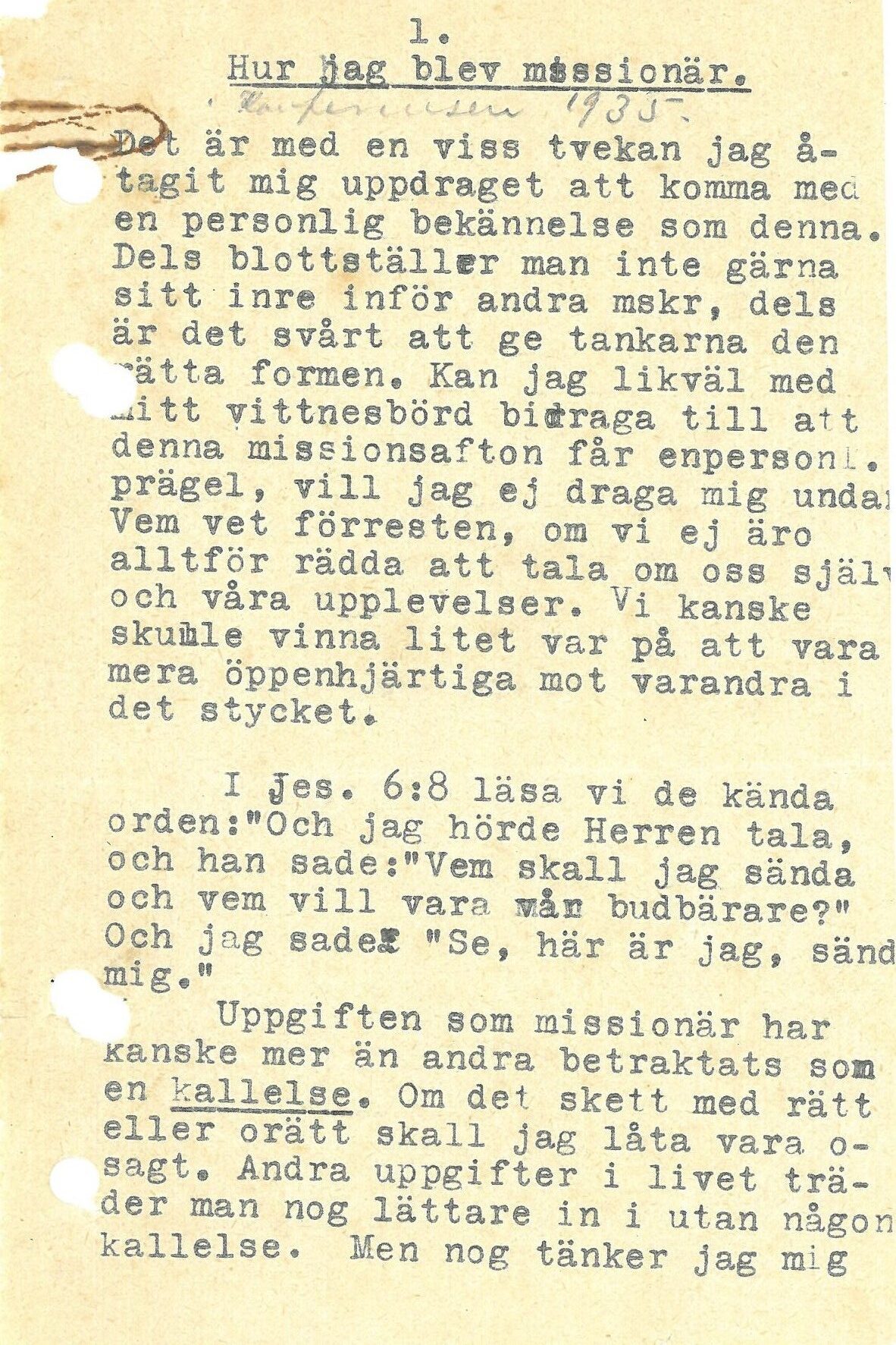 Sida 1 Hur jag blev missionär.