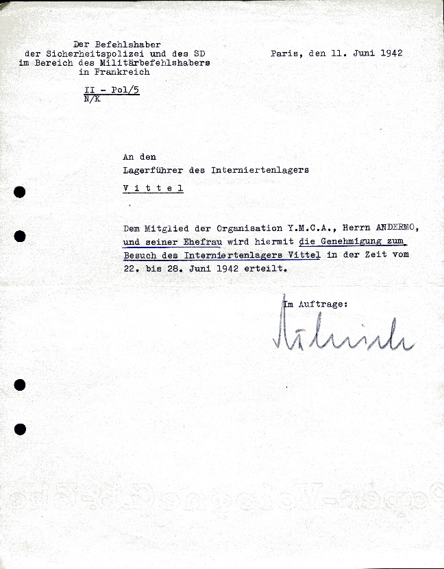 Officiellt dokument daterat Paris 11 juni 1942.